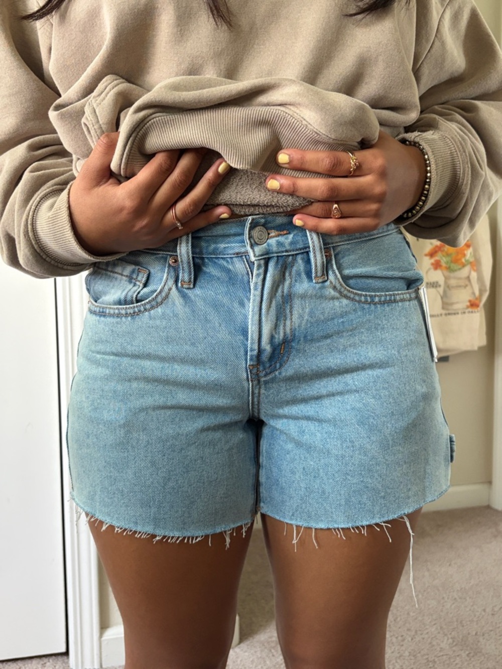 RSQ Light Blue High-Rise Raw Hem Denim Shorts